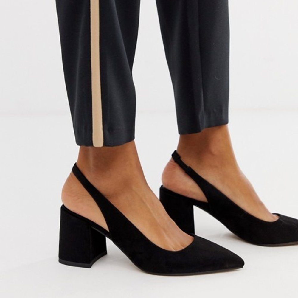 ASOS Samson Black Suede Slingback Block Heels 7